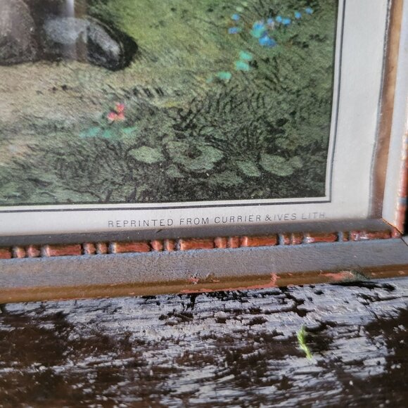 Vintage Framed "Blind Mans Bluff" Currier & Ives Print, Children and Dog Art - Picture 5 of 8